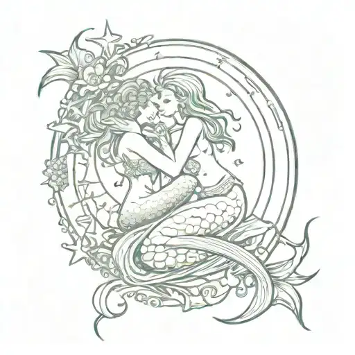 Tarot Moon Card With A Mermaid Hugging A Fairy In The Tarot Star Card