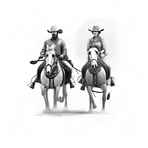 A Guy And A Girl Horseback Riding