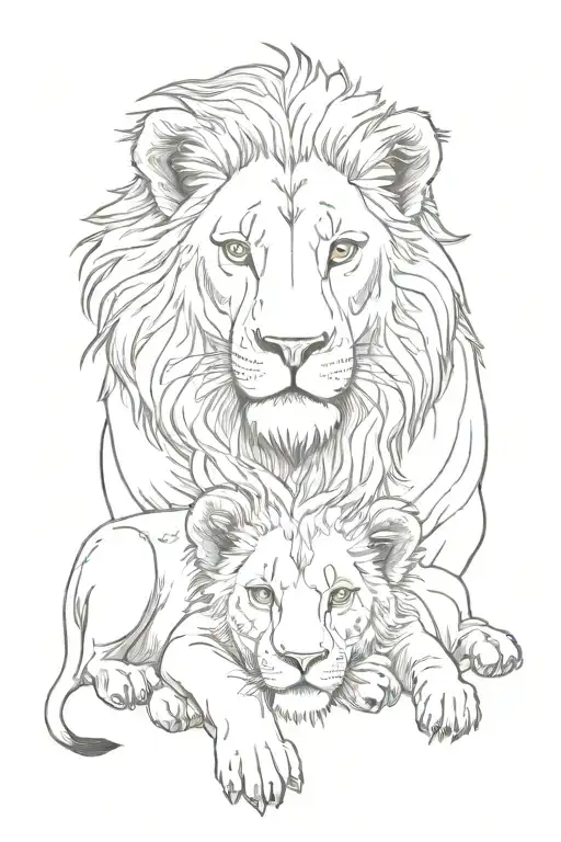 Lion Mom With Two Lion Cubs