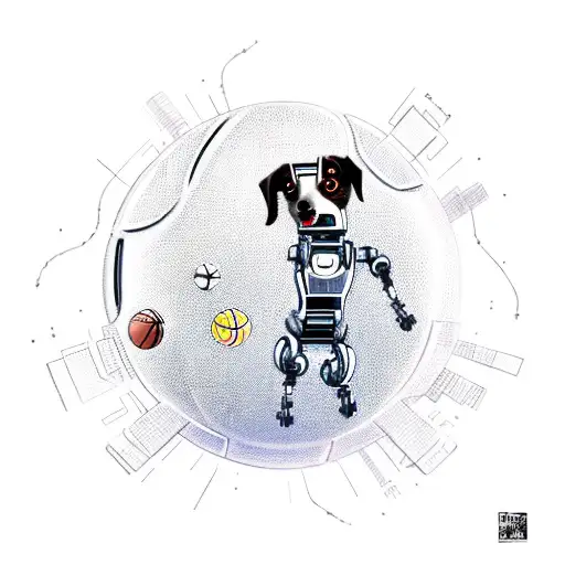 A Futuristic Robotic Dog Playing Basketball In A Cyberpunk Cityscape
