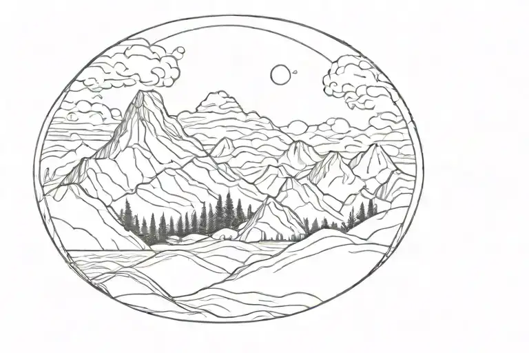 Mountains Inside A Black Circle