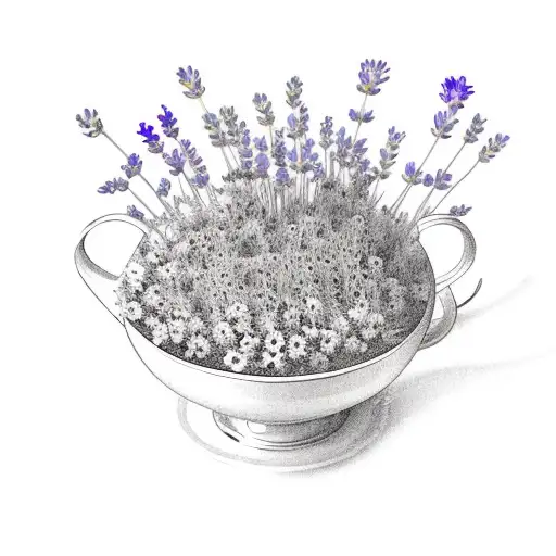 A Delicate Tea Cup With Intricate Lavender Flower Patterns And A Small Book Inside