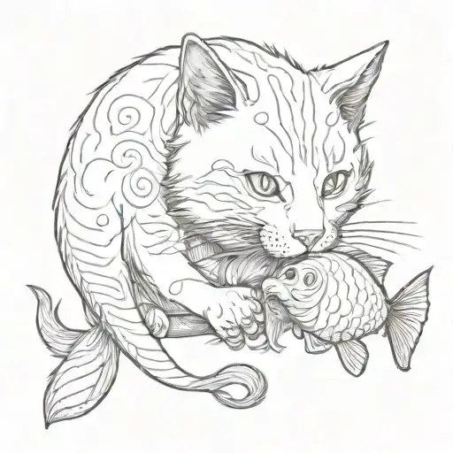 Cat Holding A Fish In It's Mouth