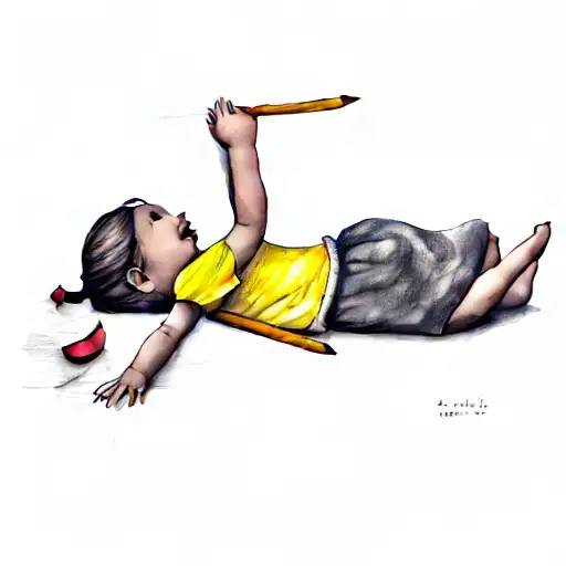 A Little Girl Laying On Her Stomach