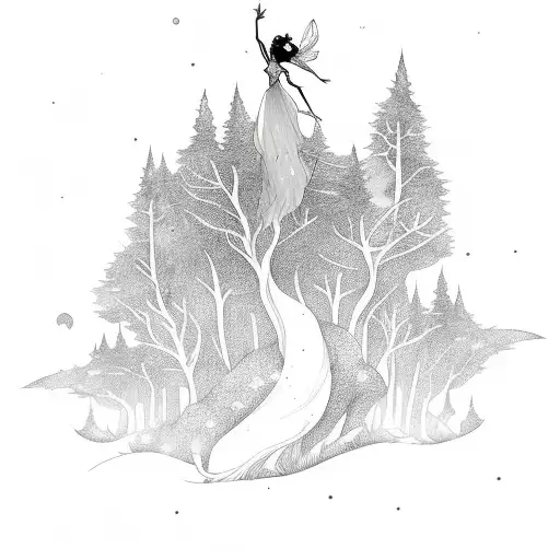A Fairy Flying Through A Moonlit Forest