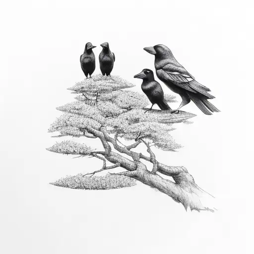 Four Crows On A Tree Limb