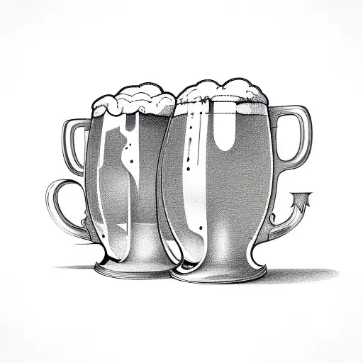 Two Mugs Of Beer With Anchor