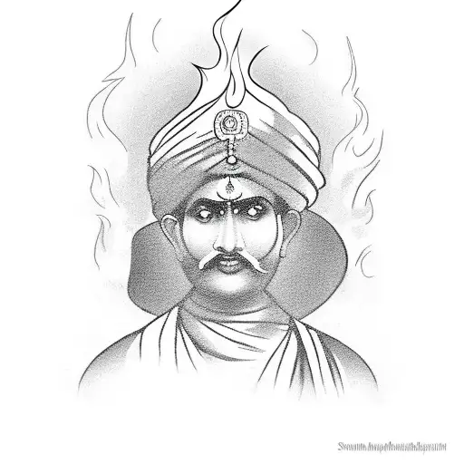 A Powerful Image Of Swami Samarth With Fire And Safety Symbols Integrated