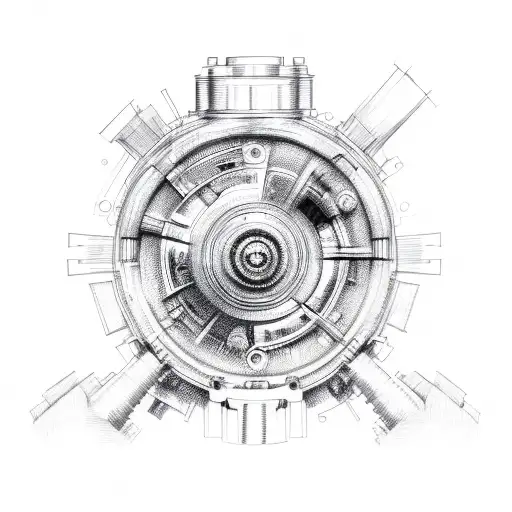 A Detailed Sketch Of A Car Engine With Intricate Gears And Pistons