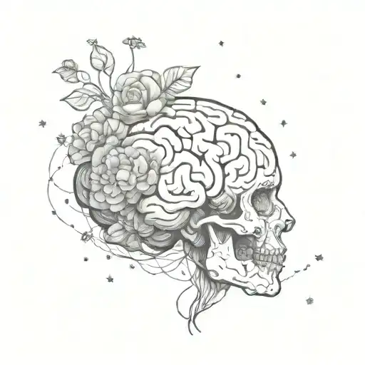 Brain In Space With Flowers