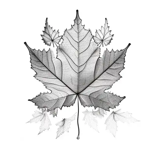 A Sketch-style Design Featuring A Solid Oak Leaf Surrounded By Delicate Vines