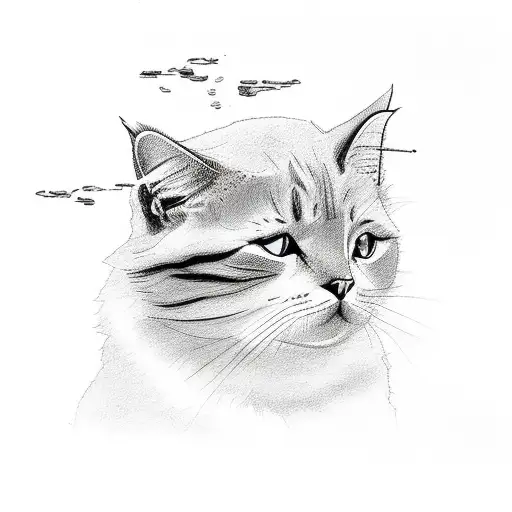 Combine The Number 7 And A Cat Into A Minimalist Sketch