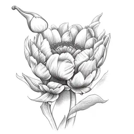 Elephant With Tulip And Peony Flower And A Cardinal