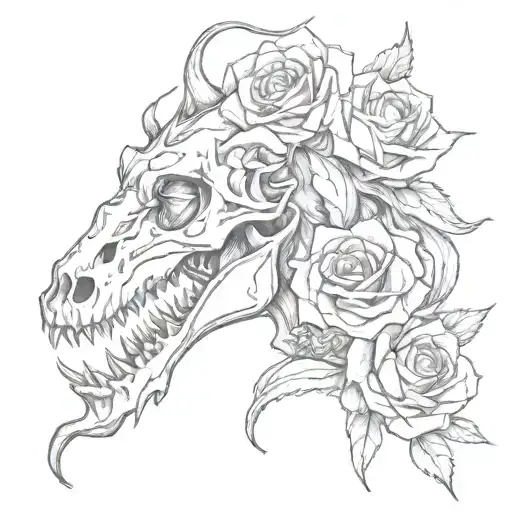 Dragon Skull Rose Blossom Poney