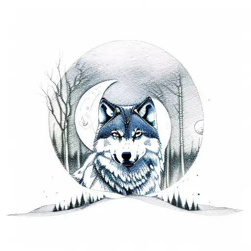 Wolf In Woods With Moon