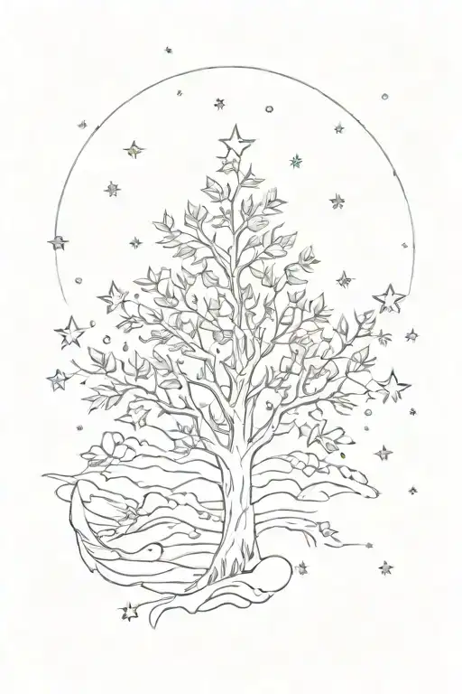 Stars Tree Leaves Nature Scene