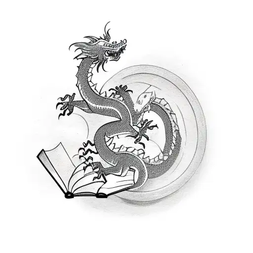 A Minimalist Tattoo Of A Dragon Emerging From An Open Book