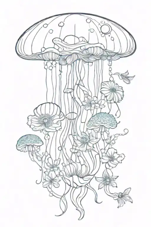 Jelly Fish With Flowers And Ocean Creatures Simple