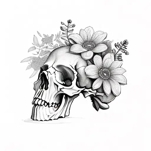Skull And Flowers Coming Out Of The Skull