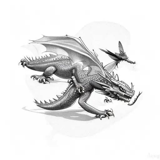 Three Fly Dragons And Little Bull