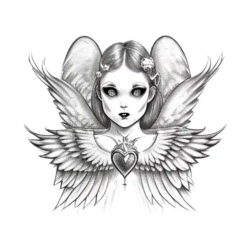 Gothic Angel With Vintage Heart-shaped Wings