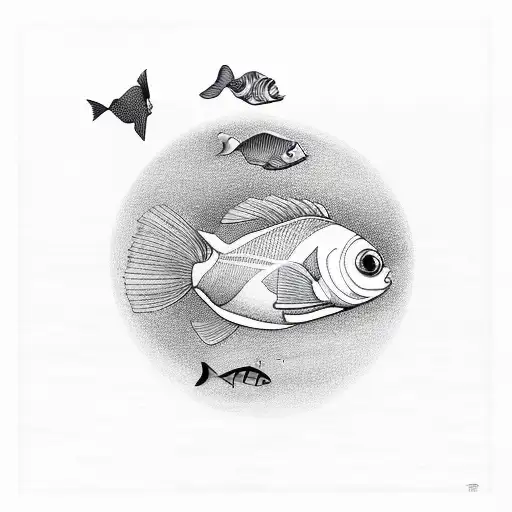 Fine Line Sketch Of A Serene Pond With Jing Jang Fishes Swimming