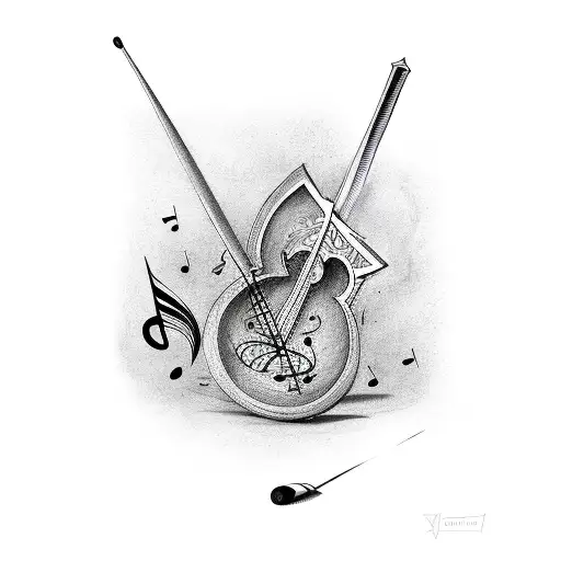 Cricket Bat And Musical Note Intertwined