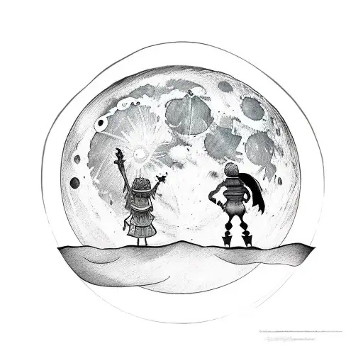 Moon From Dreamworks Logo With Two Person