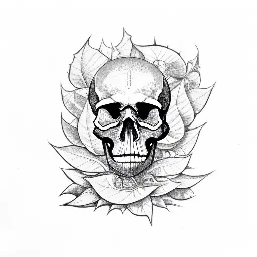 Skull Sitting On Leaf