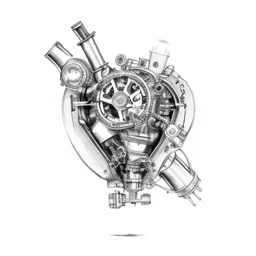 A Mechanical Heart With Car Parts And Pistons