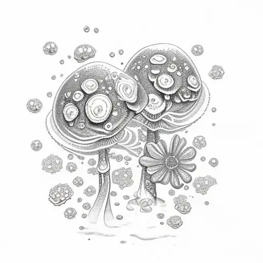 Trippy Mushrooms With Crystals And Dainty Flowers