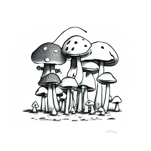 Mushrooms With Snoopy Sleeping Under Them