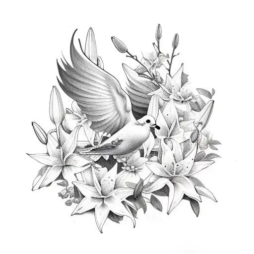 Dove With Lilies