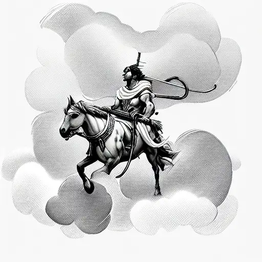 Hermes With Staff On Horse In Clouds