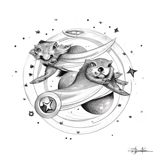 Gemini Twins Riding A Shooting Star