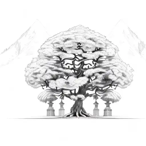 Close Up Of Large Tree With Pair Of Doors At The Base