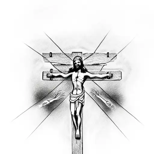 Jesus Crucified On Cross With Two Others Next To Him