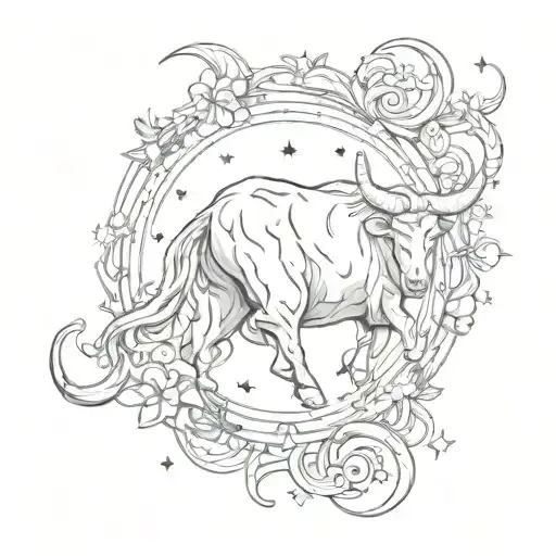 Zodiac Sign Taurus With Stars And Moon And Sun