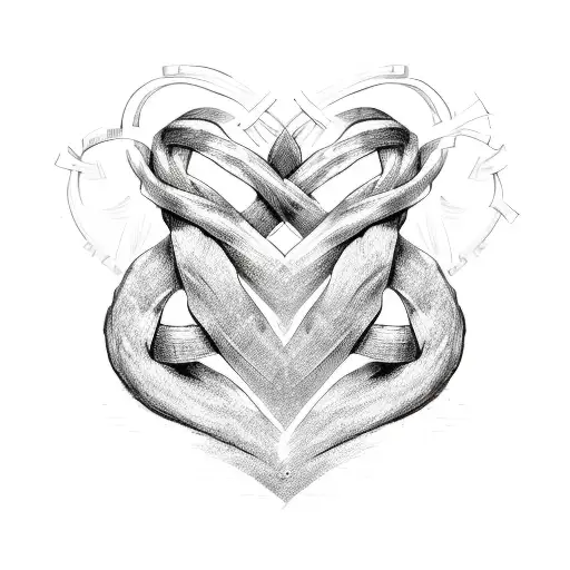 A Sketch Of Two Intertwined Hearts With The Word 'Love'