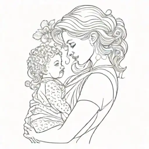 Outline Mother With Baby And Teen Girl
