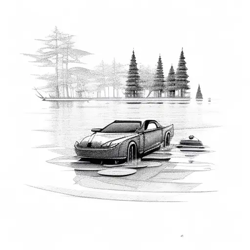 Car And Lake In Forest