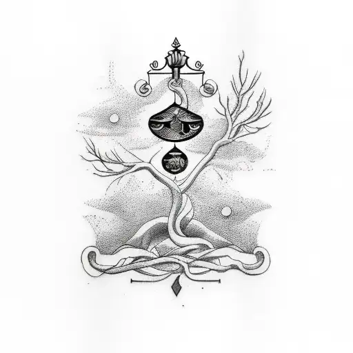 Male Tattoo With A Libra Scales Tree