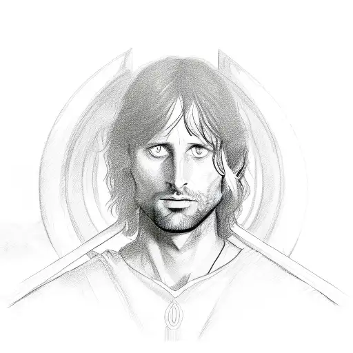 A Sketch-style Portrait Of Aragorn Holding Narsil