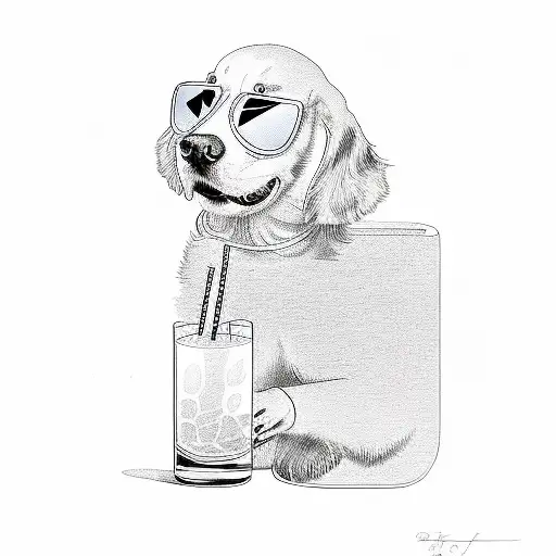 A Breedless Dog With Sunglasses And A Drink