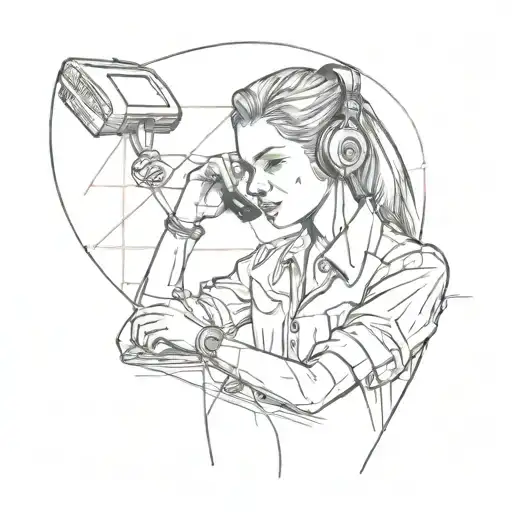 A Sketch Style Tattoo Of A Receptionist Answering A Phone With A Hidden Hip Hop Twist