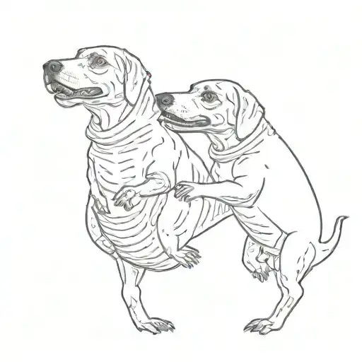 The Hands Of God And Adam But Instead Of People Its Weiner Dogs In Dinosaur Costumes