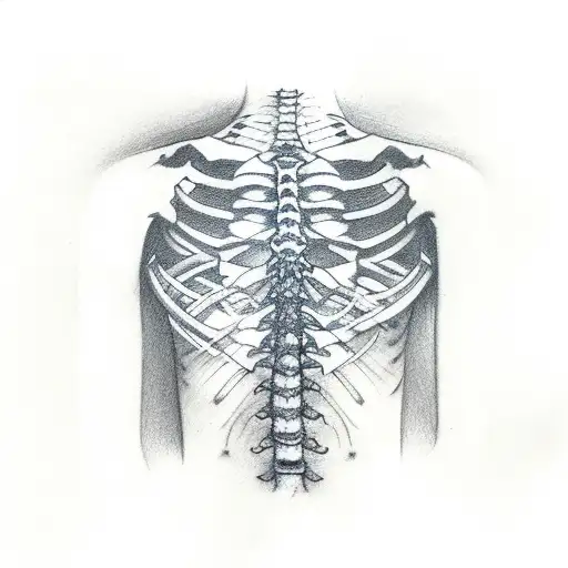 Spine Tattoo With Ribs And Collarbone