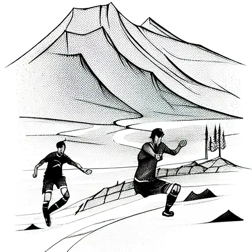 Mountain Backdrop With Man Drinking Beer While Playing Soccer