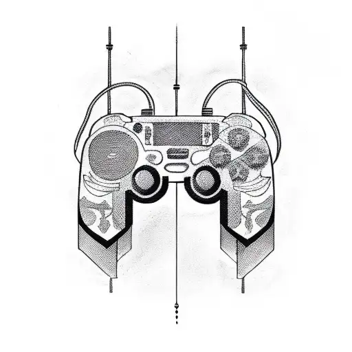 A Tattoo Design Showcasing A Gaming Controller With Intricate Patterns Inspired By Religious Symbols