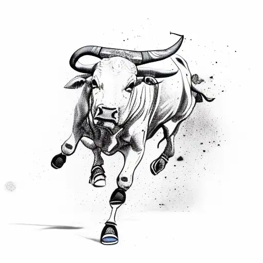A Gangster Bullfighter Gracefully Dodging A Charging Bull In A Sketch Style